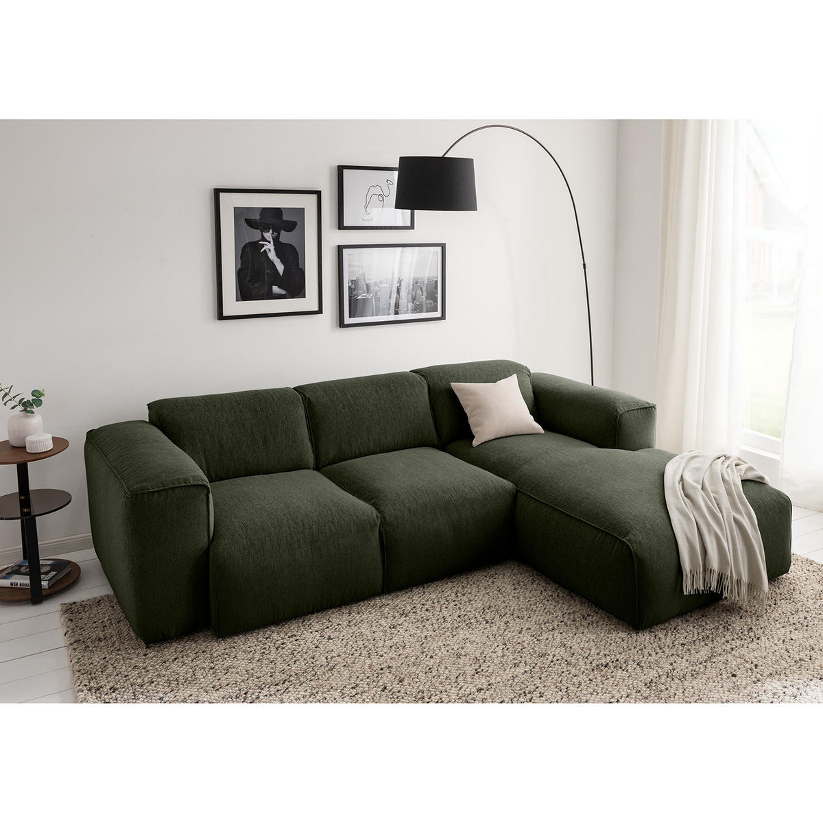 3-SITZER ECKSOFA mit Longchair - Schwarz/Grau, Kunststoff/Textil (251/173cm) - home24