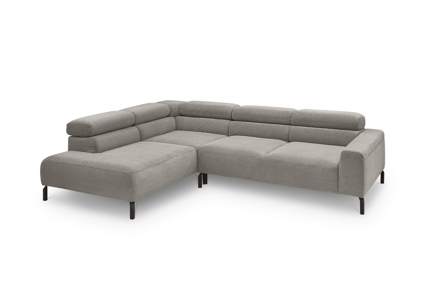 ECKSOFA MIT MOTORISCHEM SITZVORZUG DELIA Grau Cord - Schwarz/Grau, Textil/Metall (276/219cm) - KAWOLA