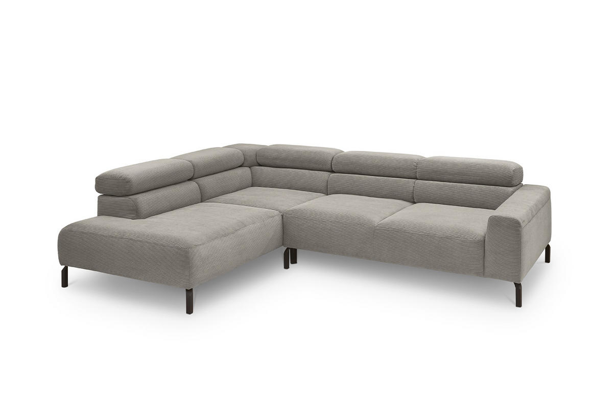 ECKSOFA MIT MOTORISCHEM SITZVORZUG DELIA Grau Cord - Schwarz/Grau, Textil/Metall (276/219cm) - KAWOLA