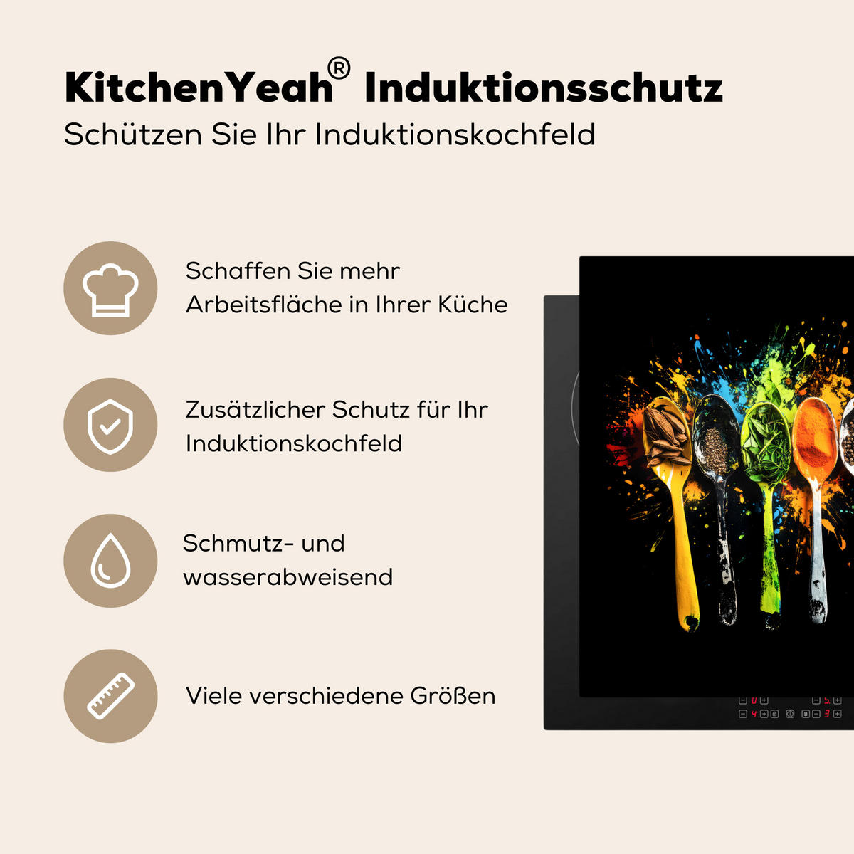 HERDABDECKPLATTE Löffel - Gewürze - Modern - Graffiti - Farbe - Farbenfroh 77x59 cm - Multicolor, Kunststoff (77/0.2/59cm) - MuchoWow