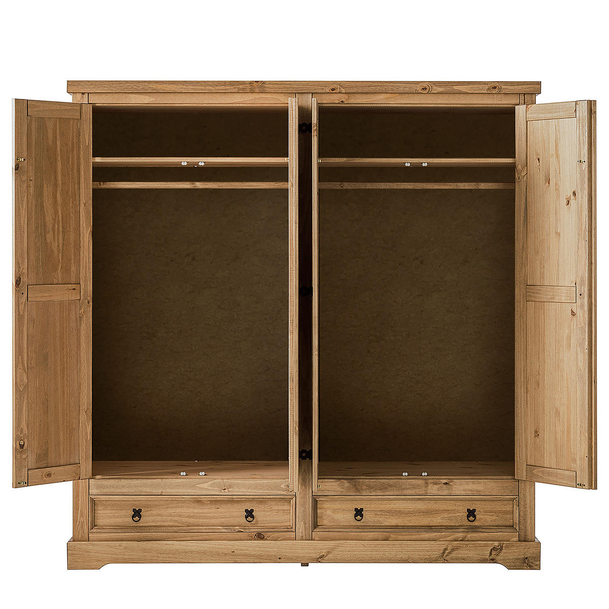 DREHTÜRENSCHRANK - Eckig - Kiefer massiv - Schwarz/Kieferfarben, Holz/Metall (194/195/56cm) - home24