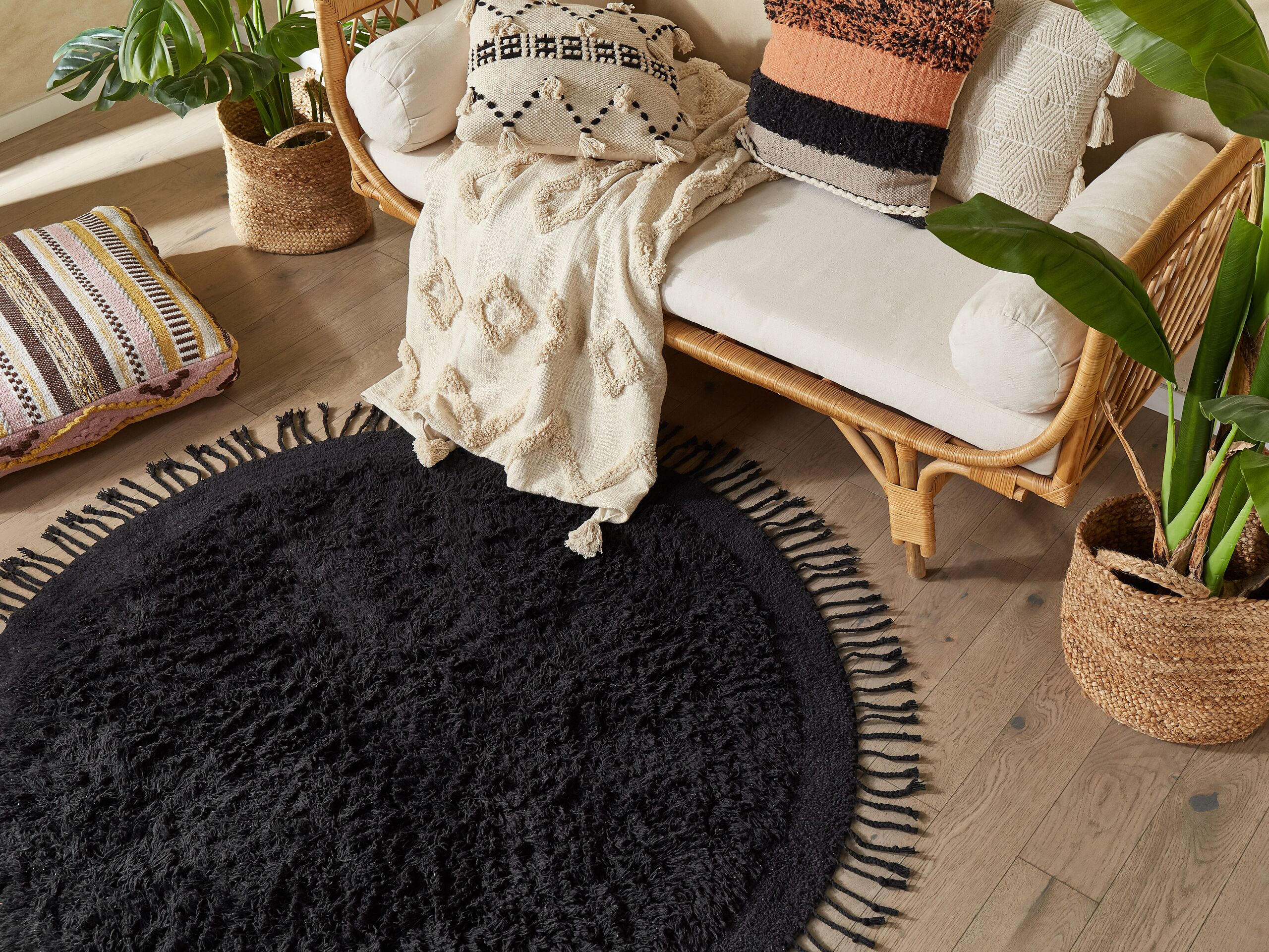 SHAGGY-TEPPICH Bitlis 140/140 cm - Schwarz, Textil (140/140cm) - Beliani