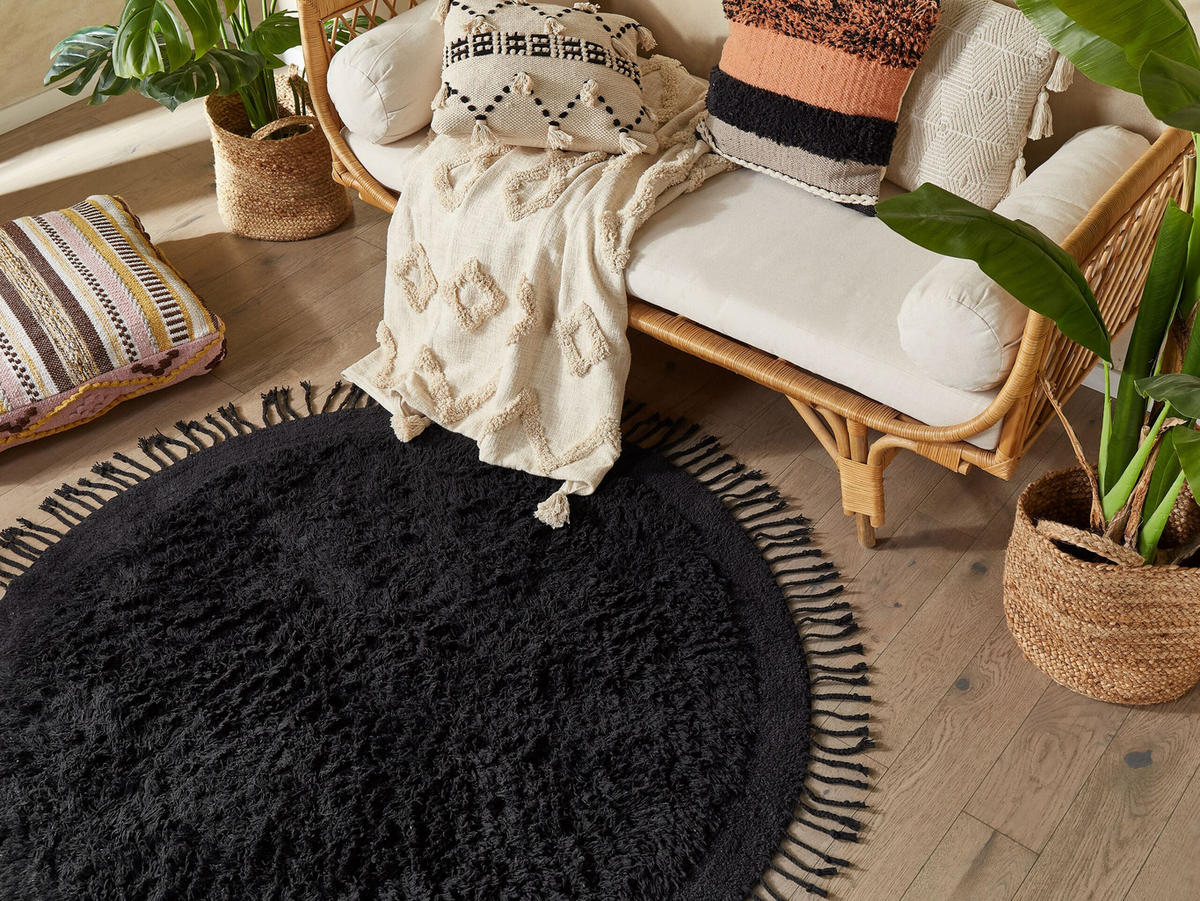 SHAGGY-TEPPICH Bitlis 140/140 cm - Schwarz, Textil (140/140cm) - Beliani