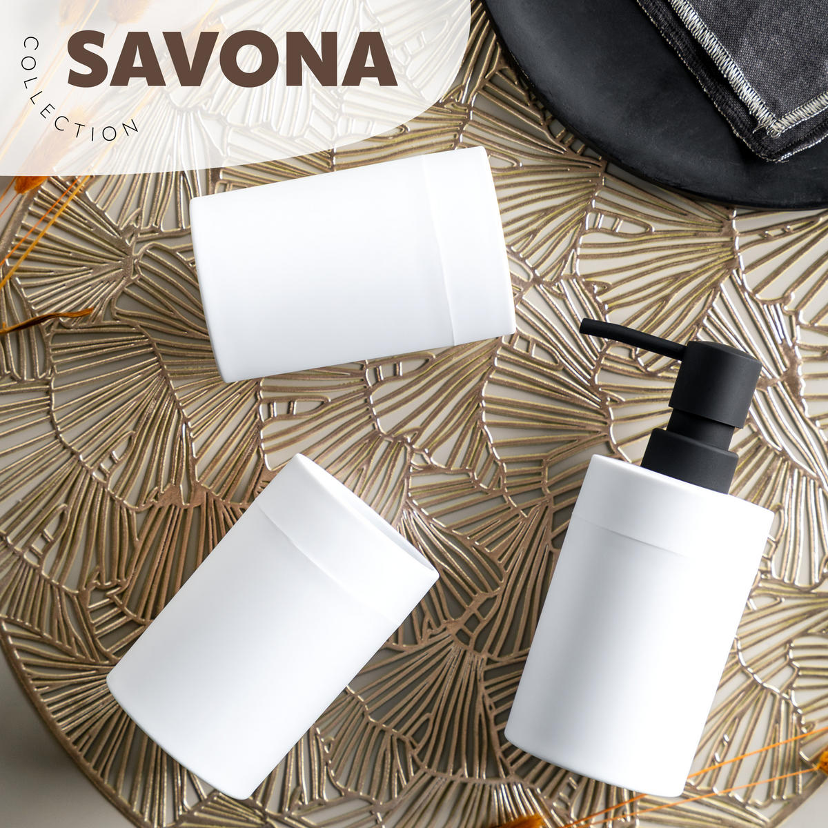 BADEZIMMER-SET SAVONA, Soft-Touch, weiß, rund - Weiß, Kunststoff (7/16/9cm) - bremermann