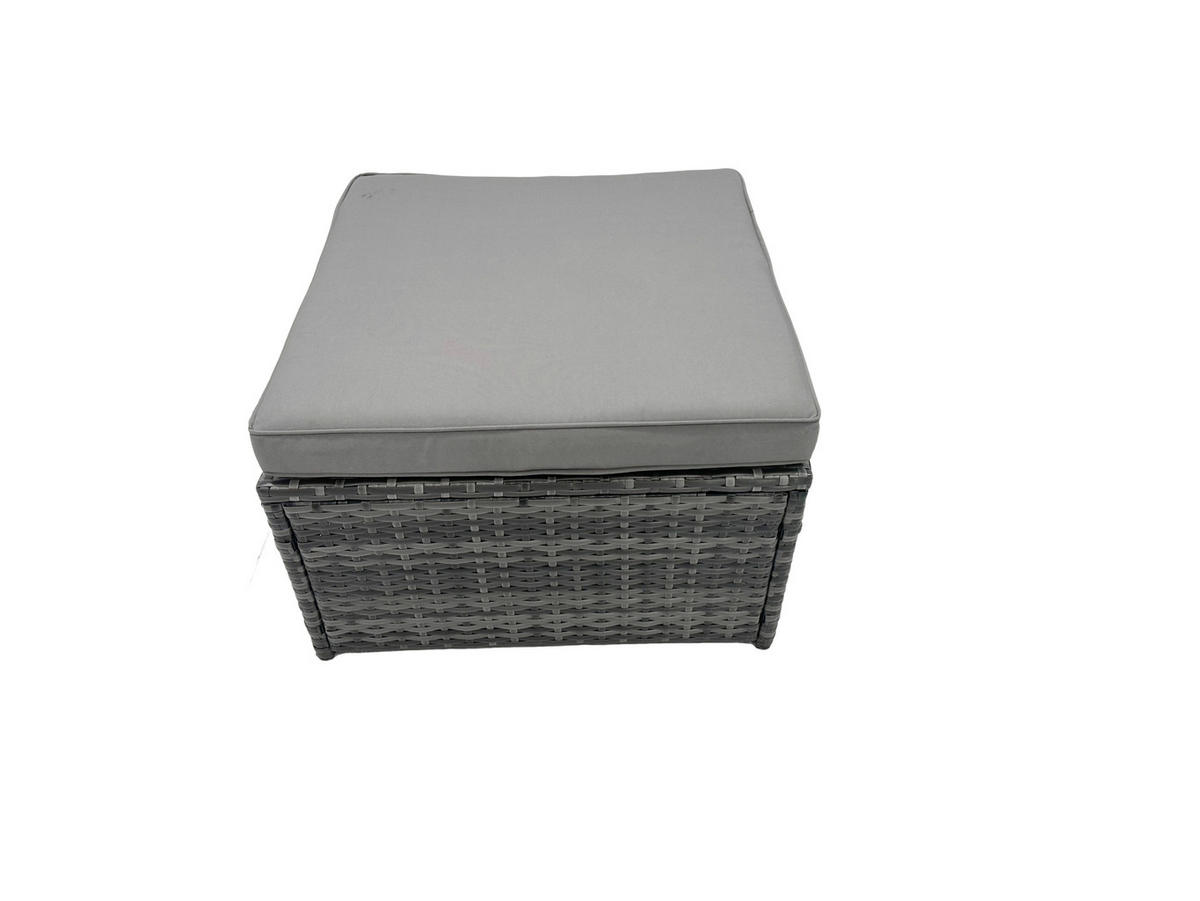 GARTENSET mit Esstisch 2 Großer Fußhocker Polyrattan 8-Sitzer - Dunkelgrau/Grau, Glas/Kunststoff - Fimous