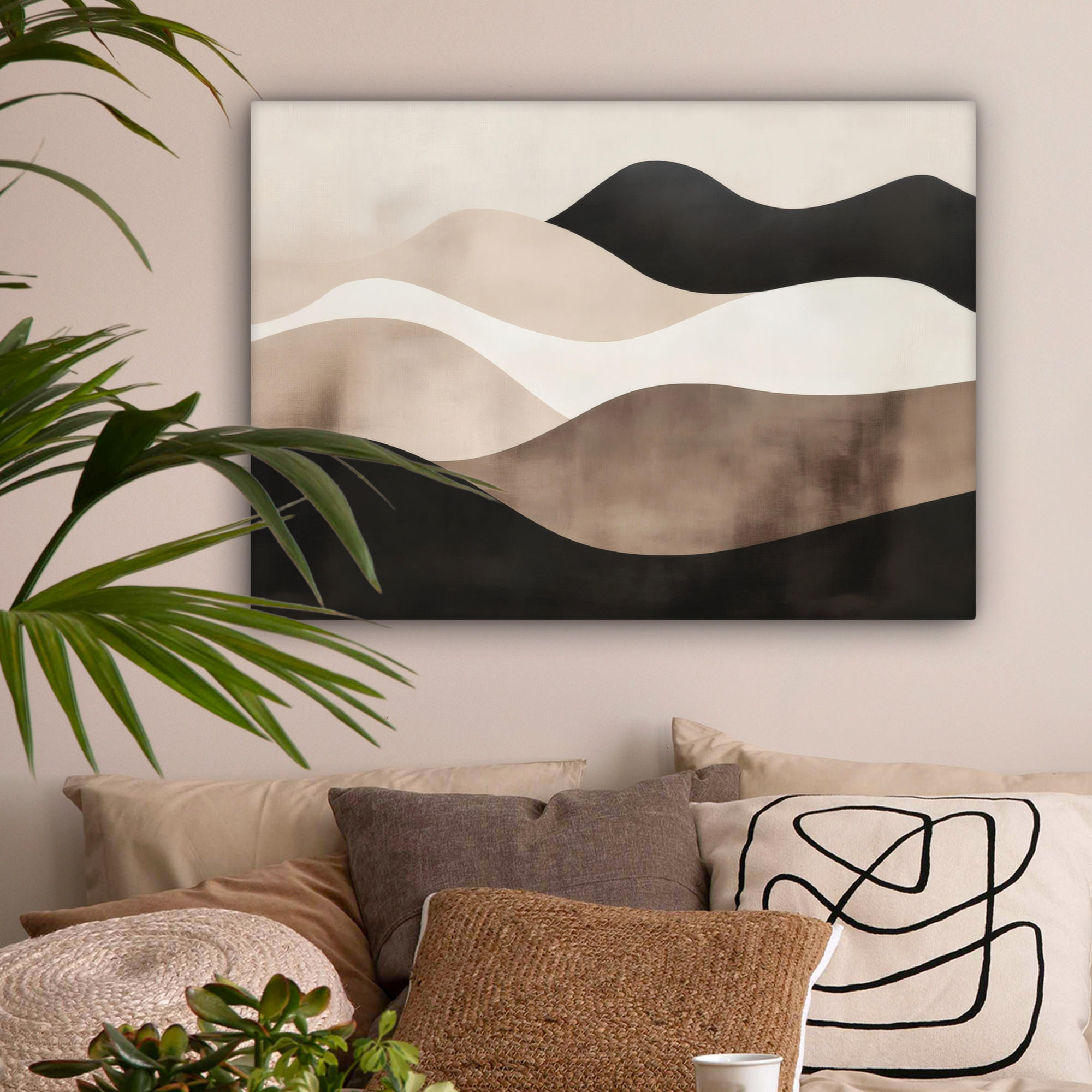 LEINWANDBILD Abstrakt - Landschaft - Wellen - Cremefarben Wandbilder 80x60 cm - Cappuccino, Textil (80/60cm) - MuchoWow