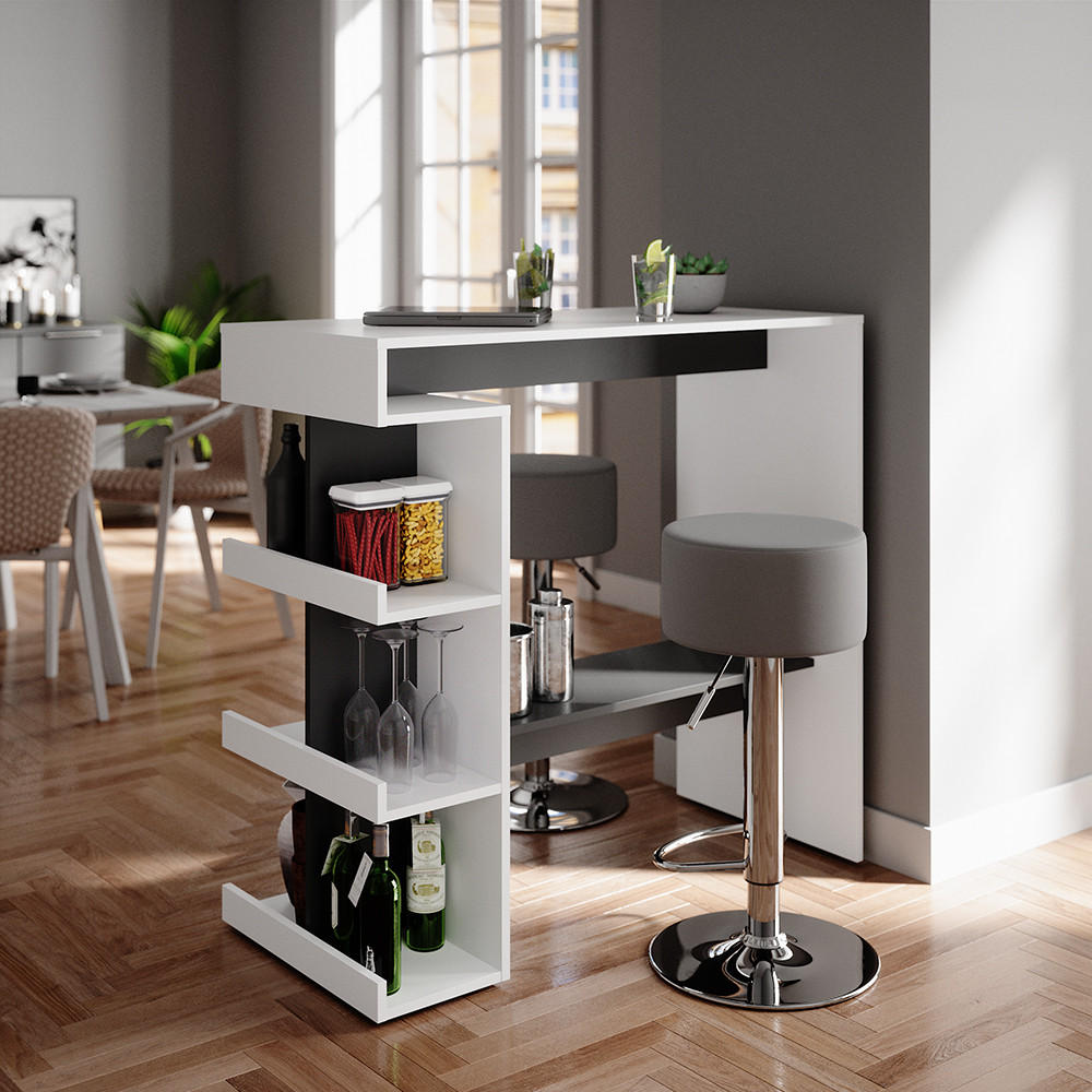 BARTISCH-SET Dana Weiß 108 x 50 cm mit 2 Barhockern - Anthrazit/Weiß, Holzwerkstoff (50/108/103cm) - Vicco