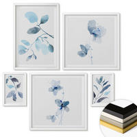 WANDBILDER 5er-Set - 50x50 cm & 20x30 cm & 40x60 cm Weißer Rahmen - Aquarell von blauen Blättern - Weiß, Kunststoff (40/60cm) - ArtPrintCave