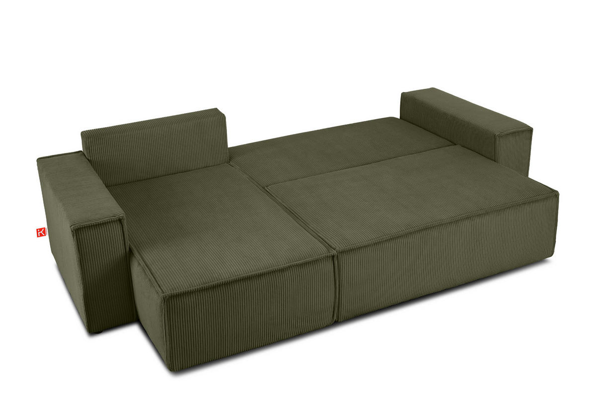 ECKSOFA-LINKS/RECHTS NAPI Schlaffunktion mit Cordbezug, grün - Schwarz/Olivgrün, Textil (262/148cm) - KONSIMO®