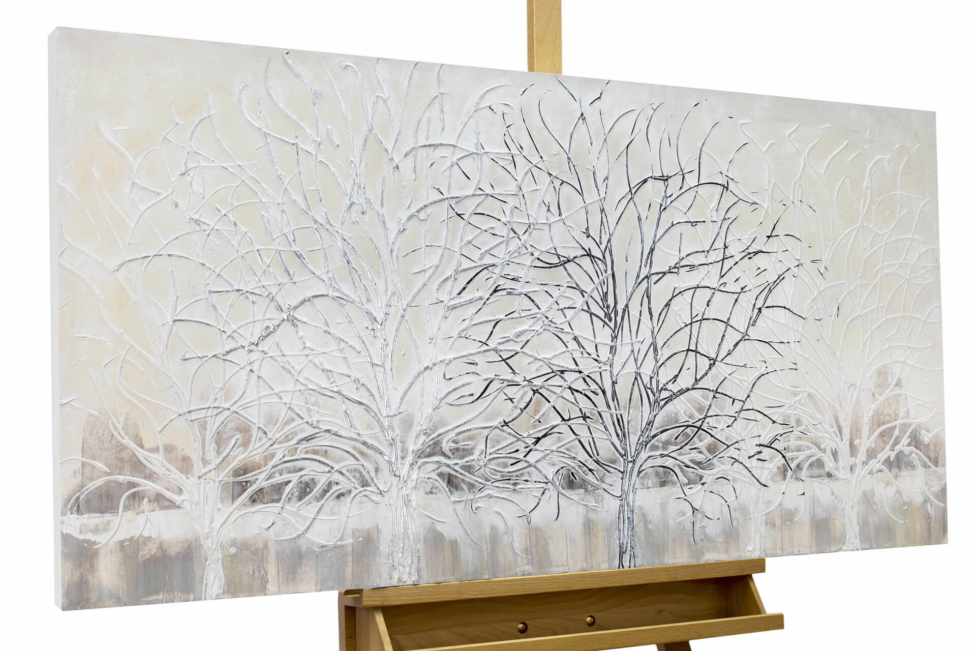 ACRYLBILD HANDGEMALT 120/60 cm - Beige/Weiß, Holz/Textil (1.6/60cm) - KUNSTLOFT