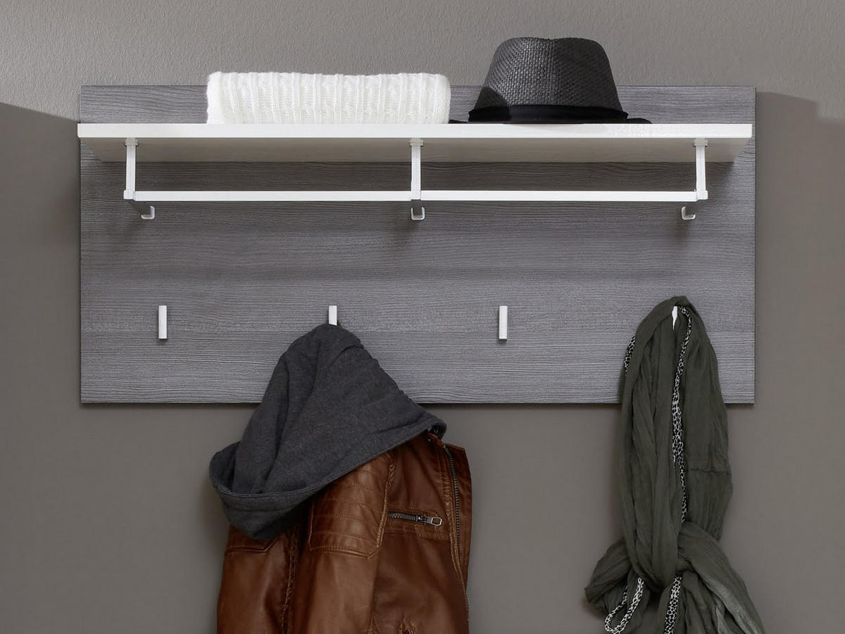 GARDEROBENPANEEL Hochglanz weiß, Sardegna grau, Wandgarderobe 80 x 40 cm - Weiß Hochglanz/Grau, Holzwerkstoff (80/40/28cm) - Top.Furn