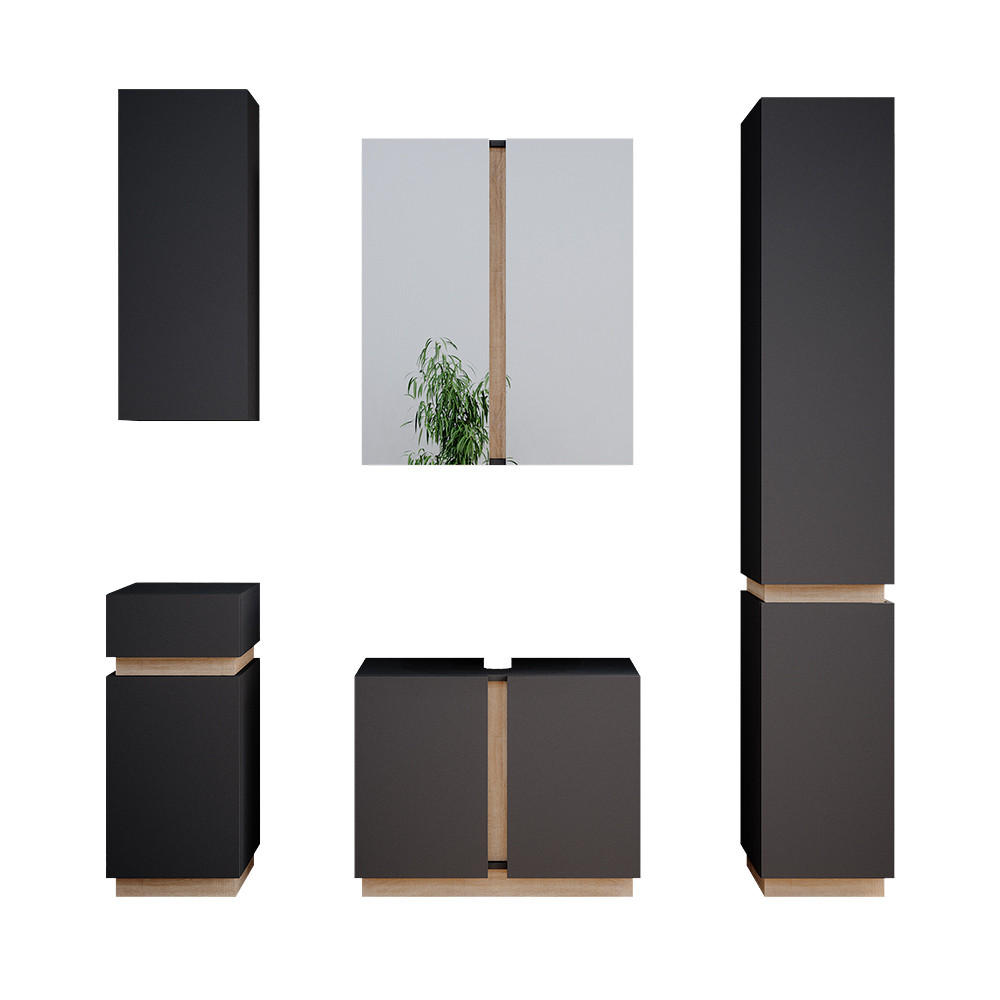 BADMÖBEL-SET Gloria Anthrazit 5 Teile - Anthrazit/Sonoma Eiche, Holzwerkstoff (70/55/34cm) - Vicco
