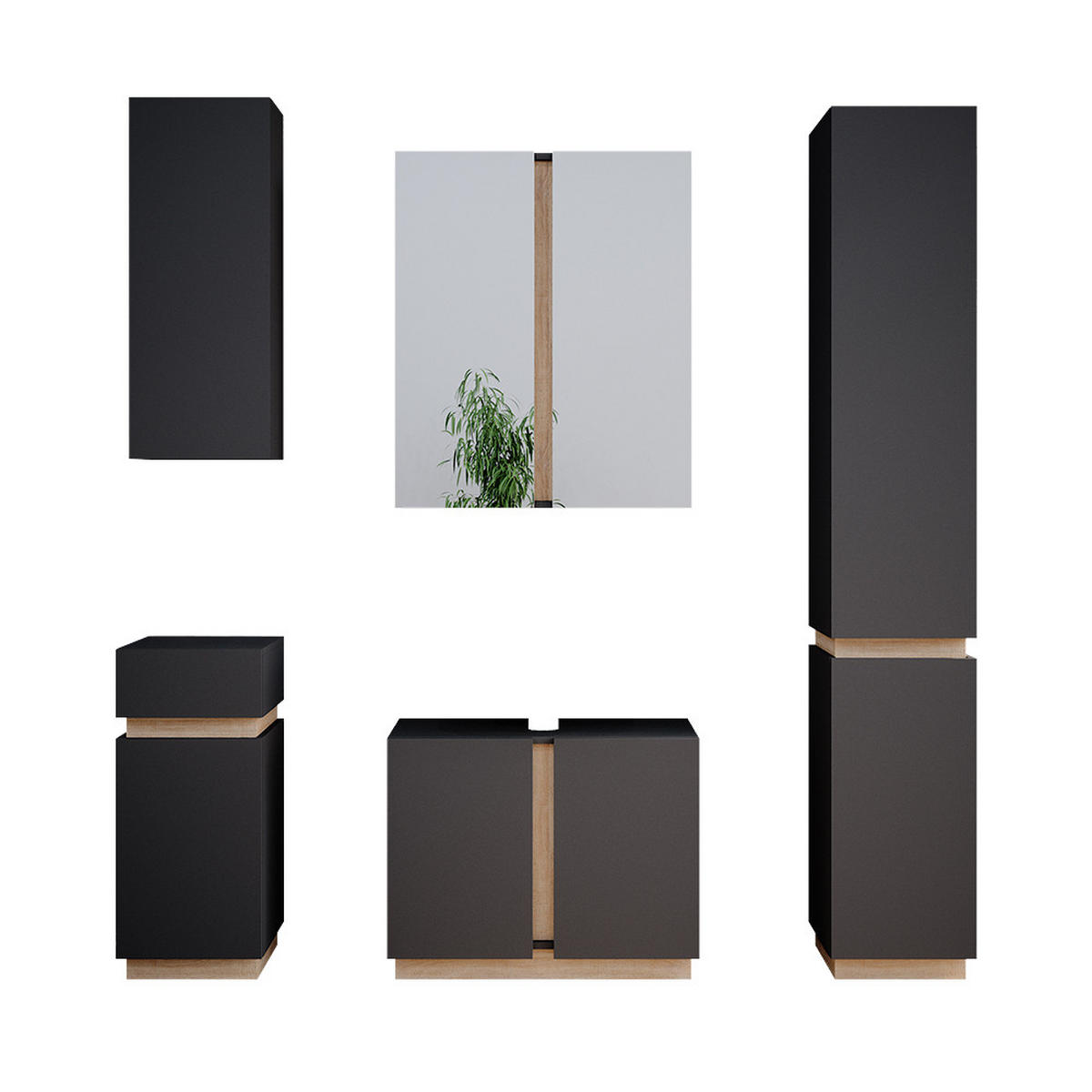 BADMÖBEL-SET Gloria Anthrazit 5 Teile - Anthrazit/Sonoma Eiche, Holzwerkstoff (70/55/34cm) - Vicco