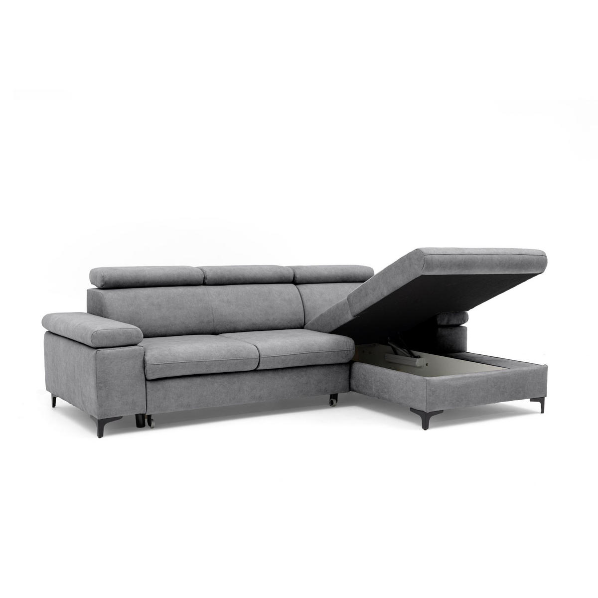 ECKSOFA MAVIC L Rechts mit Schlaffunktion Velours Grau - Schwarz/Grau, Glas/Holz (257/176cm) - Muffo