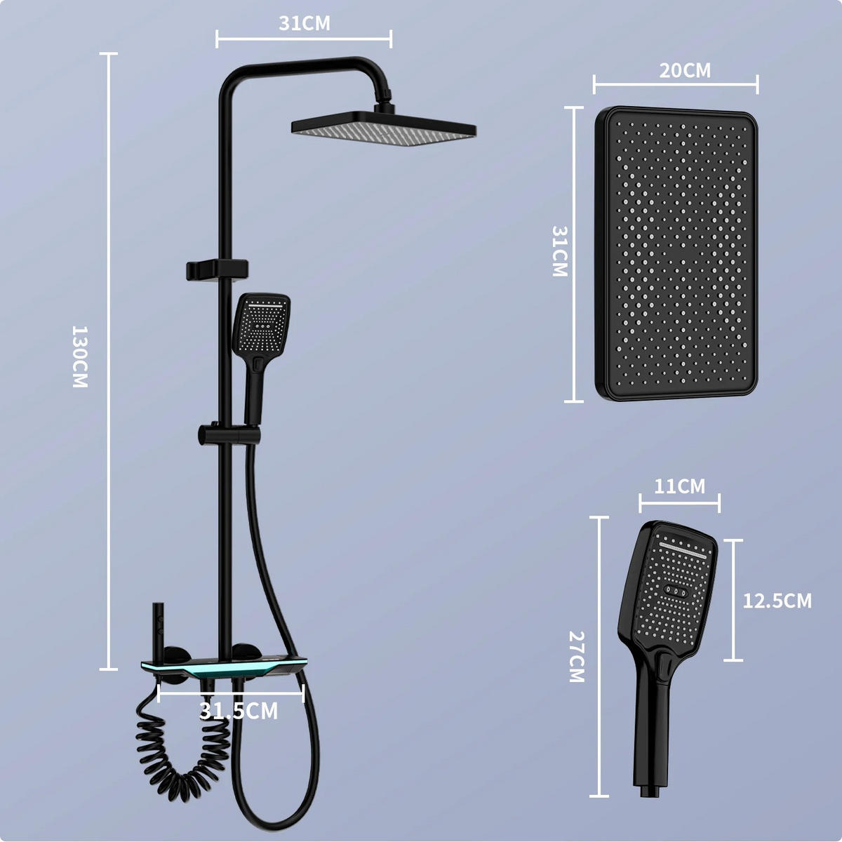 ÜBERKOPFBRAUSESET LED Temperaturanzeige Grau - Grau, Metall (31/135/20cm) - Kaket