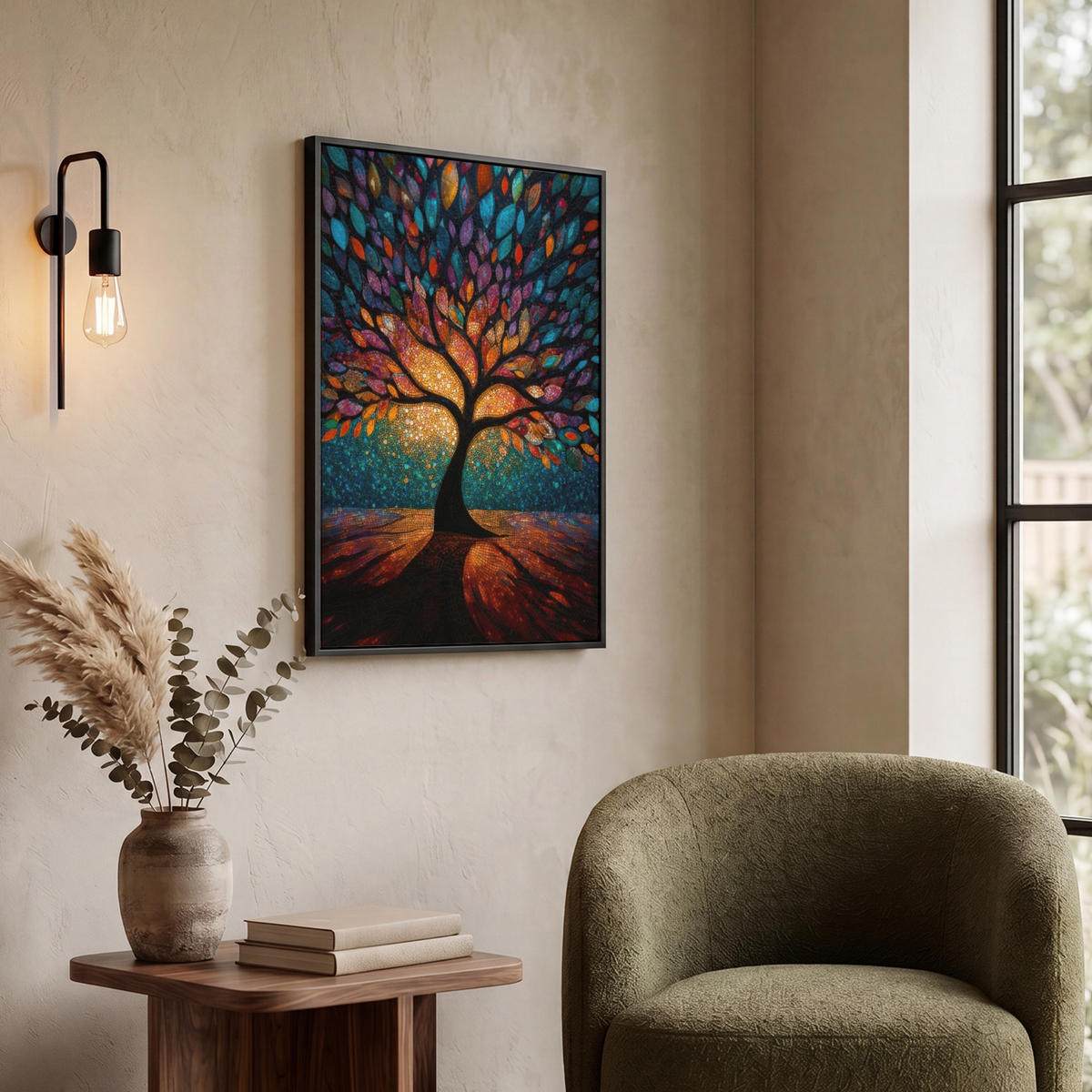 LEINWAND Bilder mit Rahmen - Mosaik - Bunt - Baum - Äste - 50x70 - Multicolor, Textil (50/70cm) - MuchoWow