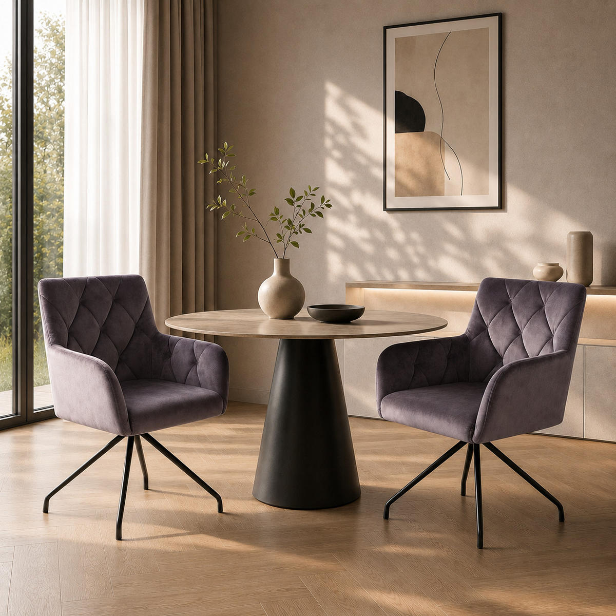 ESSZIMMERSTÜHLE 2er-Set Samt Rautenmuster Grau - Dunkelgrau, Textil (49/85/49cm) - FLIEKS