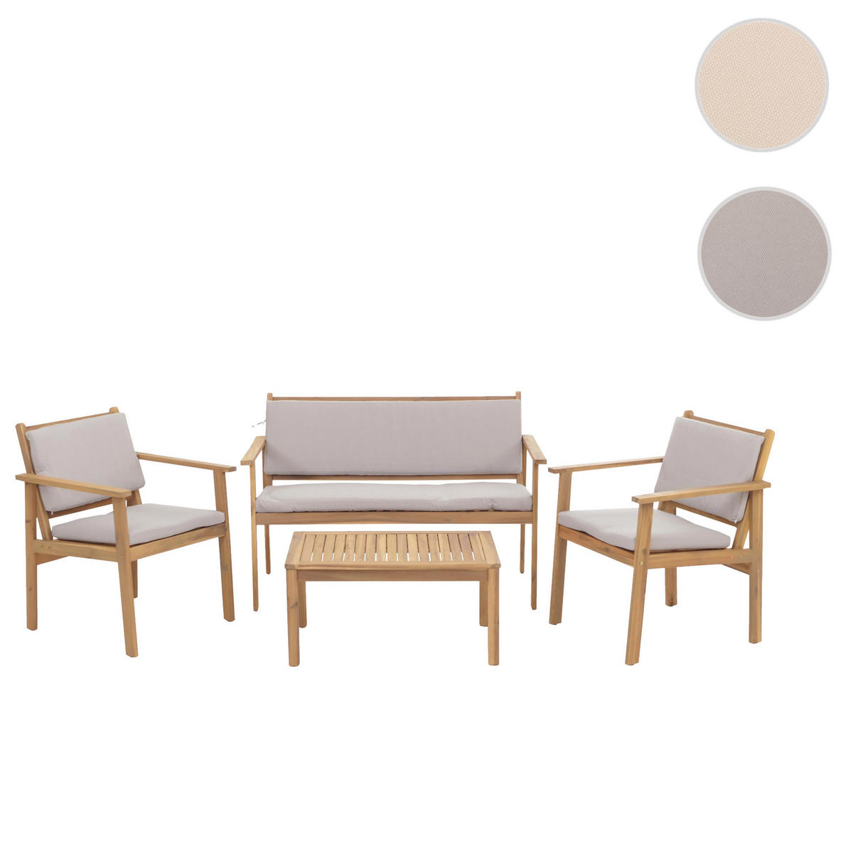 GARTEN-GARNITUR Beige, Grau 1x Bank, 2x Sessel, 1x Tisch-Set - Beige/Grau, Holz - MCW
