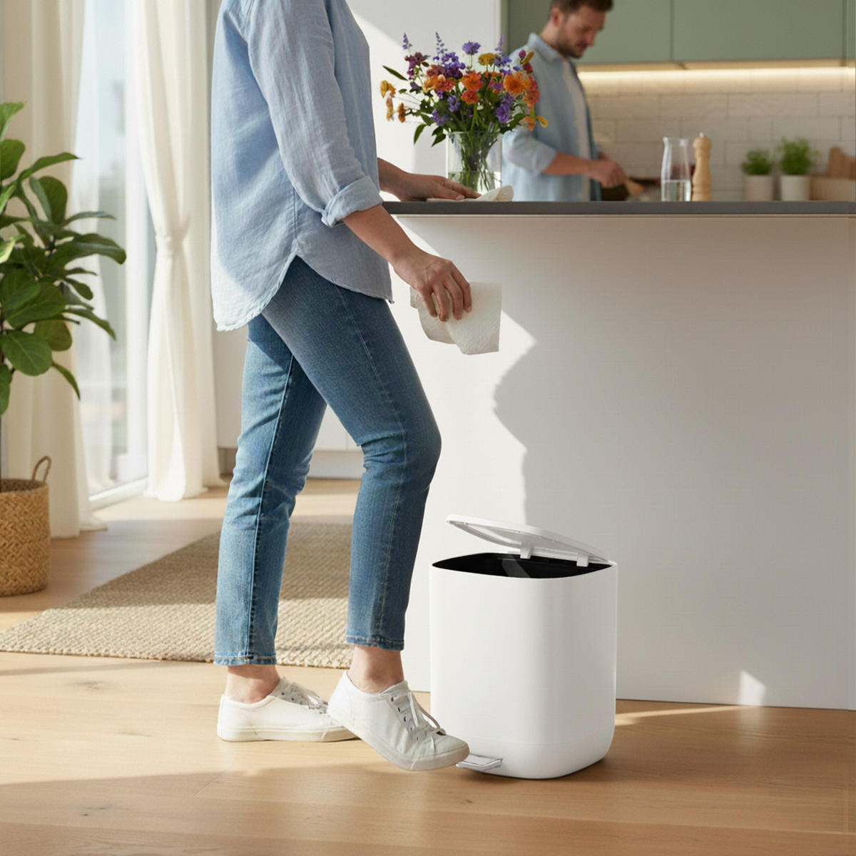 BAD-MÜLLEIMER - Weiß, Kunststoff/Metall (21.5/25/21.5cm) - Relaxdays