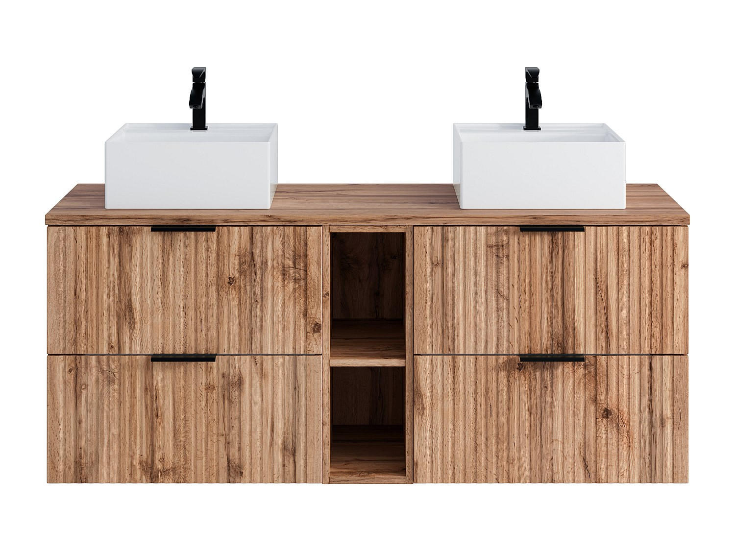 DOPPELWASCHTISCH - 140 cm x 46 cm - Holz, Platte - Naturfarben Hell - ZEVARA - Naturfarben, Holz (140/57/46cm) - Vente-Unique