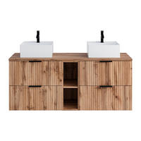DOPPELWASCHTISCH - 140 cm x 46 cm - Holz, Platte - Naturfarben Hell - ZEVARA - Naturfarben, Holz (140/57/46cm) - Vente-Unique