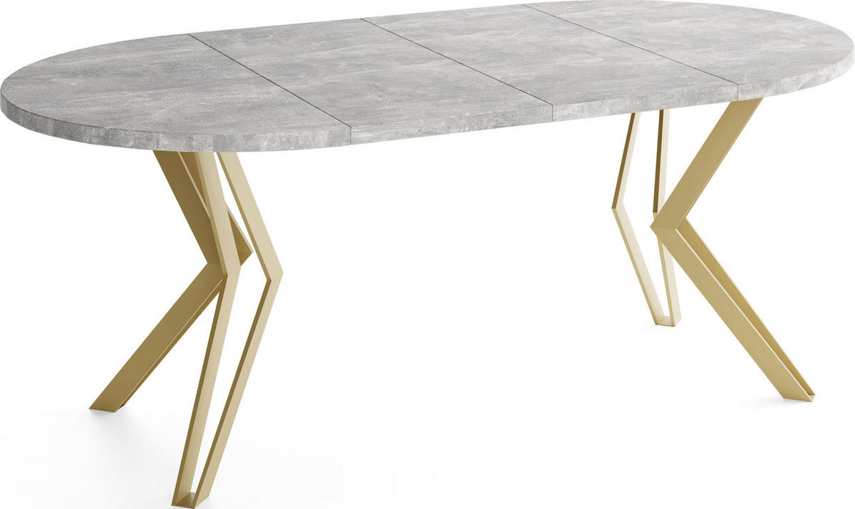 ESSTISCH Daisy runder ausziehbarer, Grauer Beton 100-180/100/76 cm - Goldfarben/Hellgrau, Holzwerkstoff/Metall (100/100/76cm) - WFL GROUP