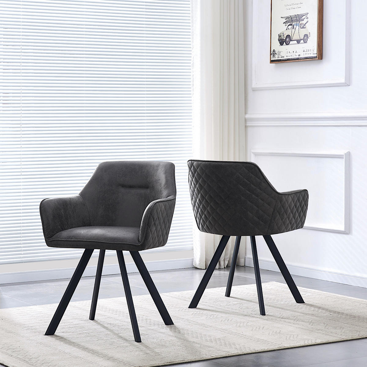 ARMLEHNSTUHL CYRUS Anthrazit 2 Stück - Anthrazit, Textil/Metall (58/79/60cm) - B&D Home