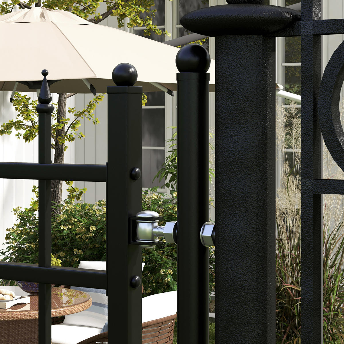 GARTENTOR, Schwarz, Verzinkter Stahl - Schwarz, Metall (0.12/204cm) - Outsunny