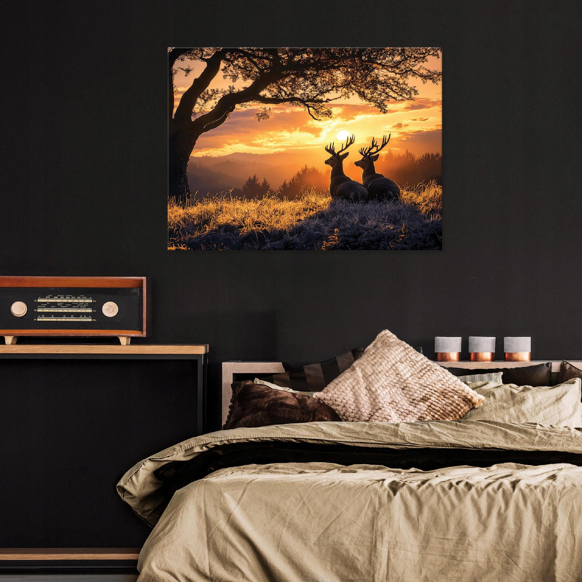 WANDBILD Hirsch Wald Natur Modern 100x70 - Multicolor, Holzwerkstoff (100/70cm) - Wallarena