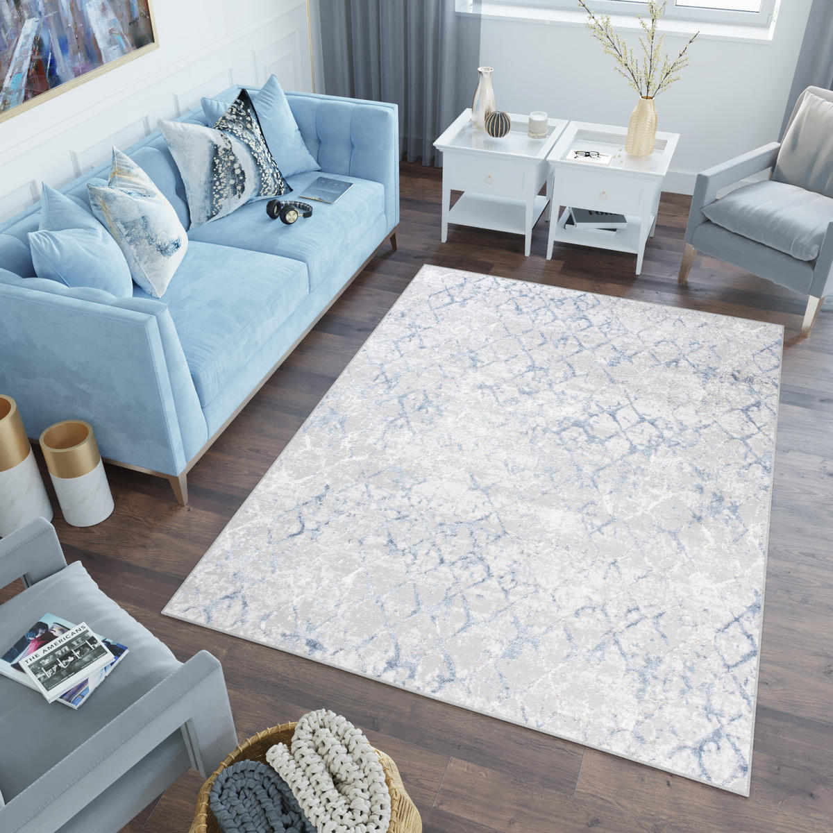 TEPPICH SKY Grau Blau 200/300 cm - Blau/Grau, Kunststoff (200/300cm) - Tapiso