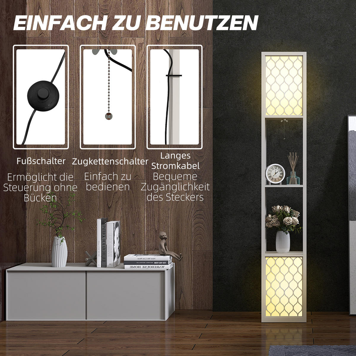 STEHLAMPE MDF Kunststoff Hellgrau - Hellgrau, Holzwerkstoff (26/26/156cm) - HOMCOM