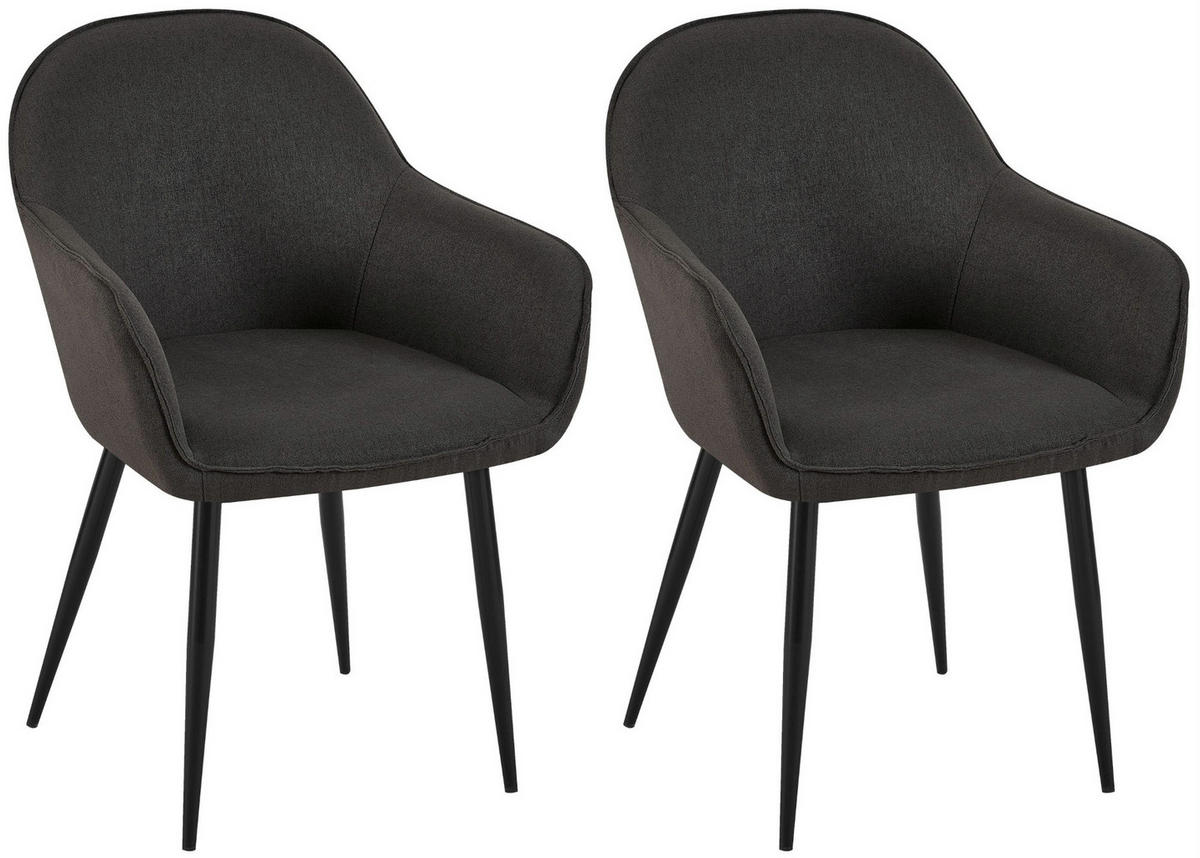 WOHNZIMMERSTUHL 2er Set Stoff schwarz - Schwarz, Textil/Metall (60/84/60cm) - CLP
