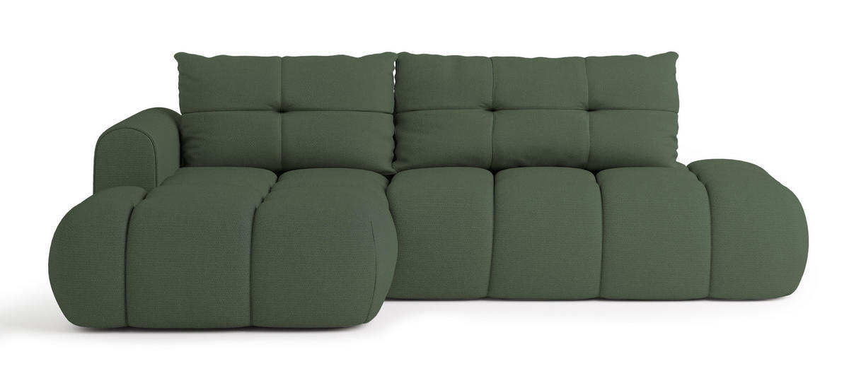 ECKSOFA FLUMA L-S Grün Geflochtener Stoff mit Schlaffunktion - Grün, Holz (274/165cm) - MASSENO