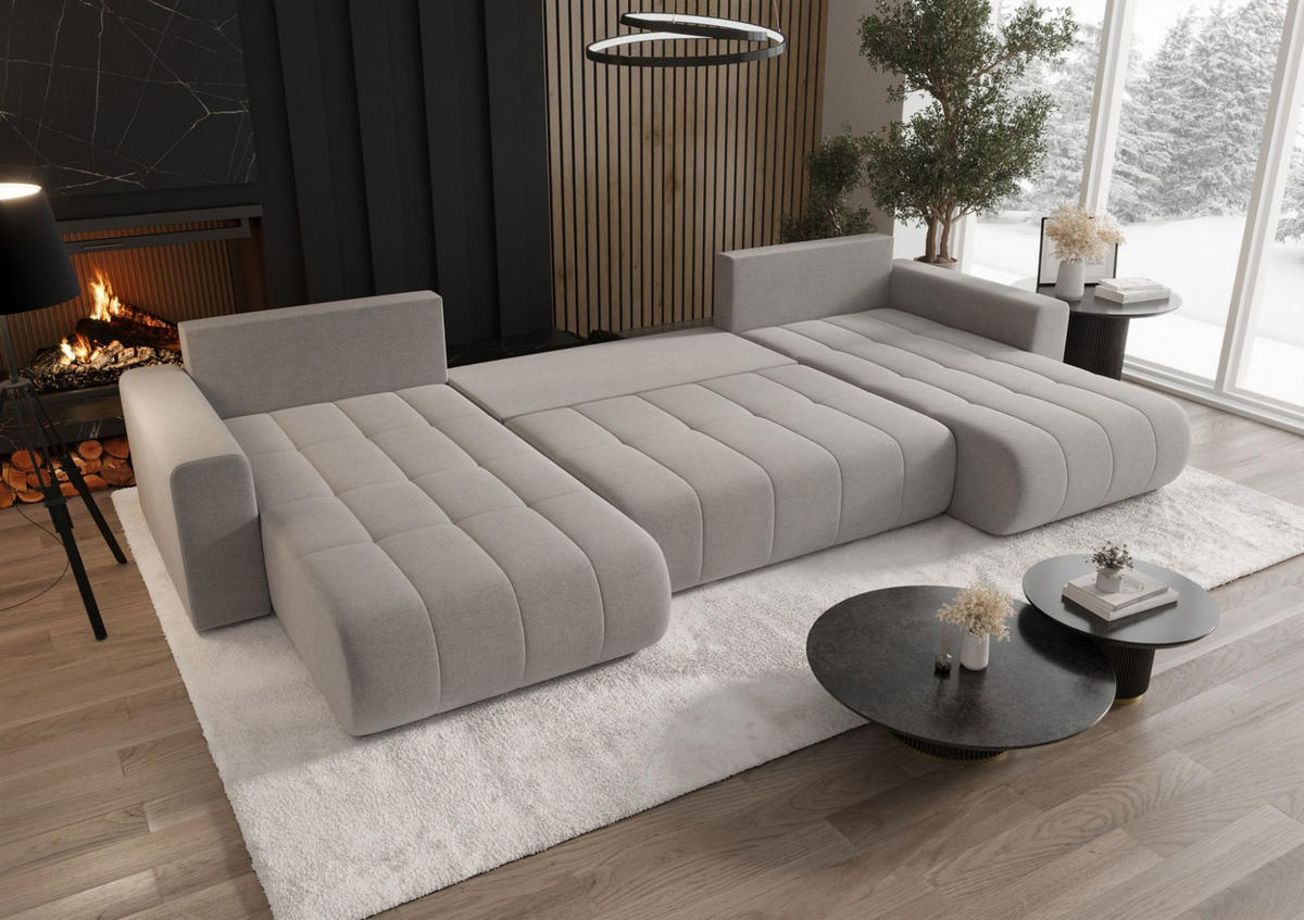 WOHNLANDSCHAFT Camila In Monolith - Flieder, Holzwerkstoff/Textil (384/85/175cm) - Fun Möbel