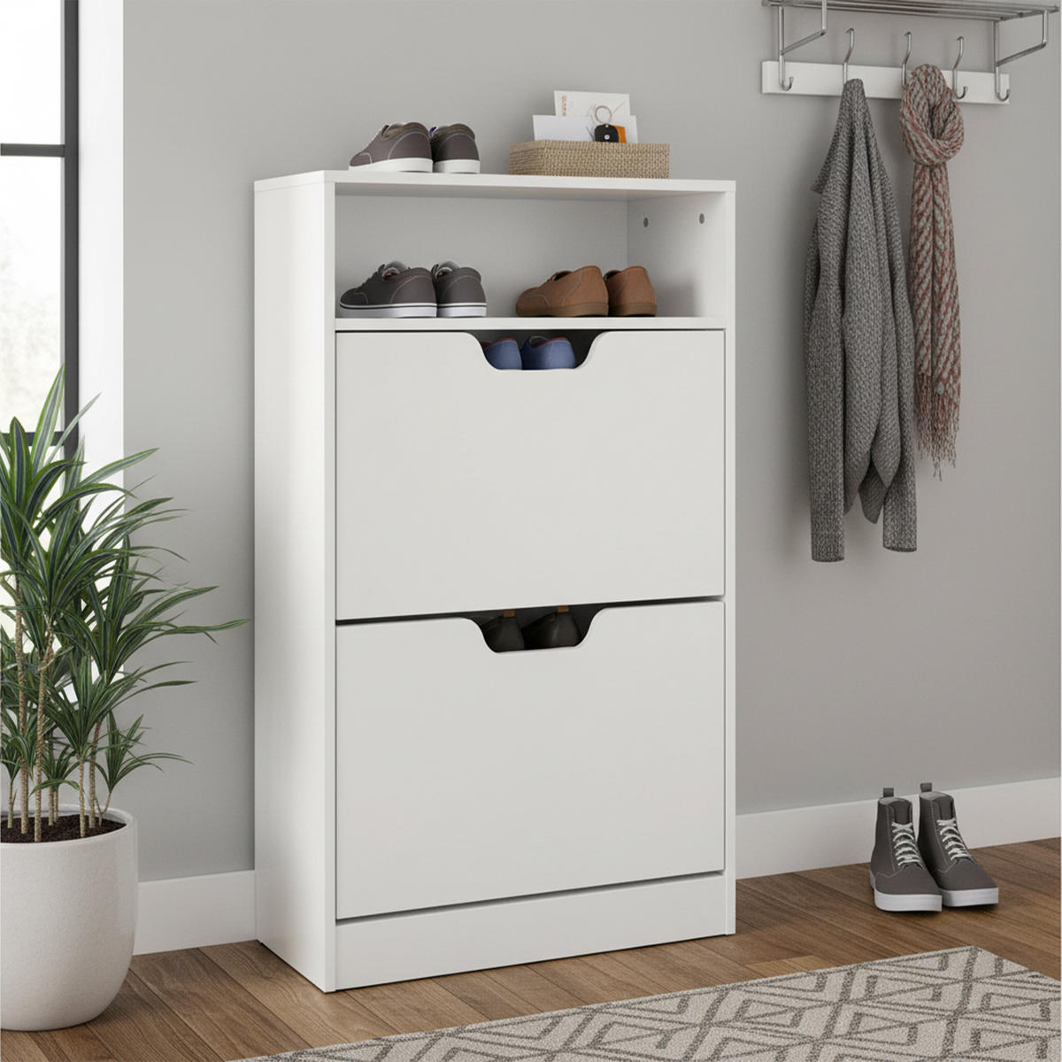 SCHUHSCHRANK - Weiß, Holzwerkstoff/Kunststoff (60/102/24cm) - Relaxdays