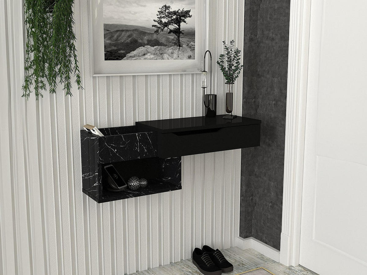 KONSOLENTISCH - 90 cm x 29.6 cm - Holz, Platte - Schwarz DAREKA - Schwarz, Holz (29/90/33.2cm) - Vente-Unique