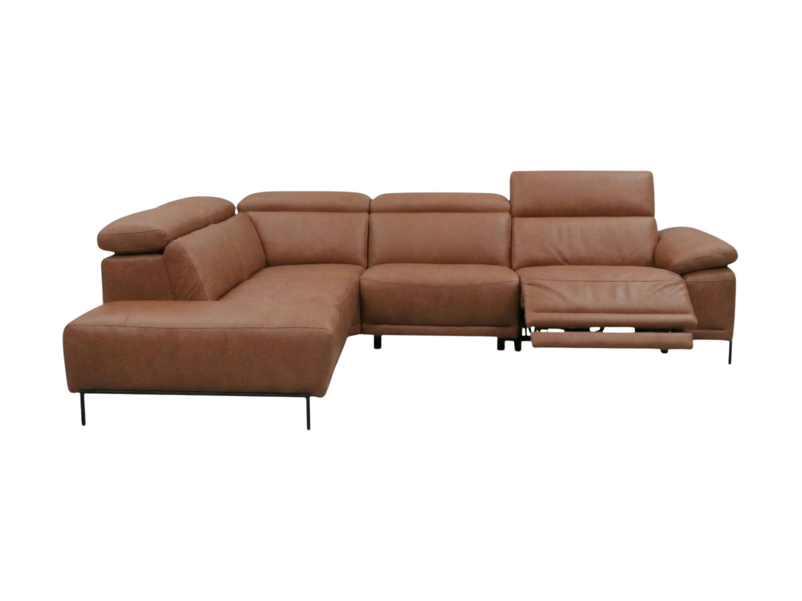 ECKSOFA Linus Echtleder mit 1 x Relaxfunktion Cognacbraun - Cognac, Leder/Metall (220/262cm)