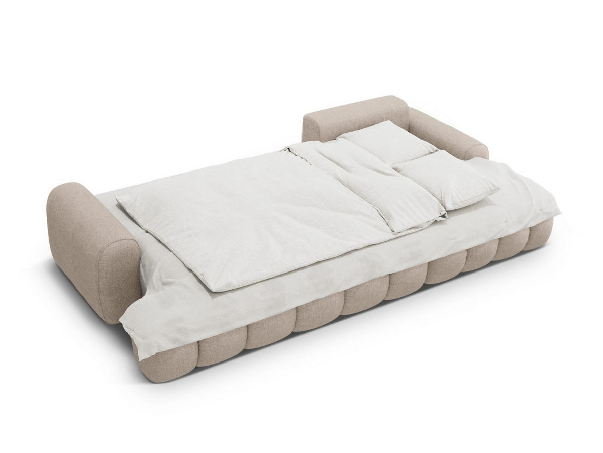 AUSKLAPPBARES-ECKSOFA rechts mit Container Linz aus strukturiertem Stoff sandfarben 3 Sitzplätze - Sandfarben, Textil (142/275cm) - Cosmopolitan Design