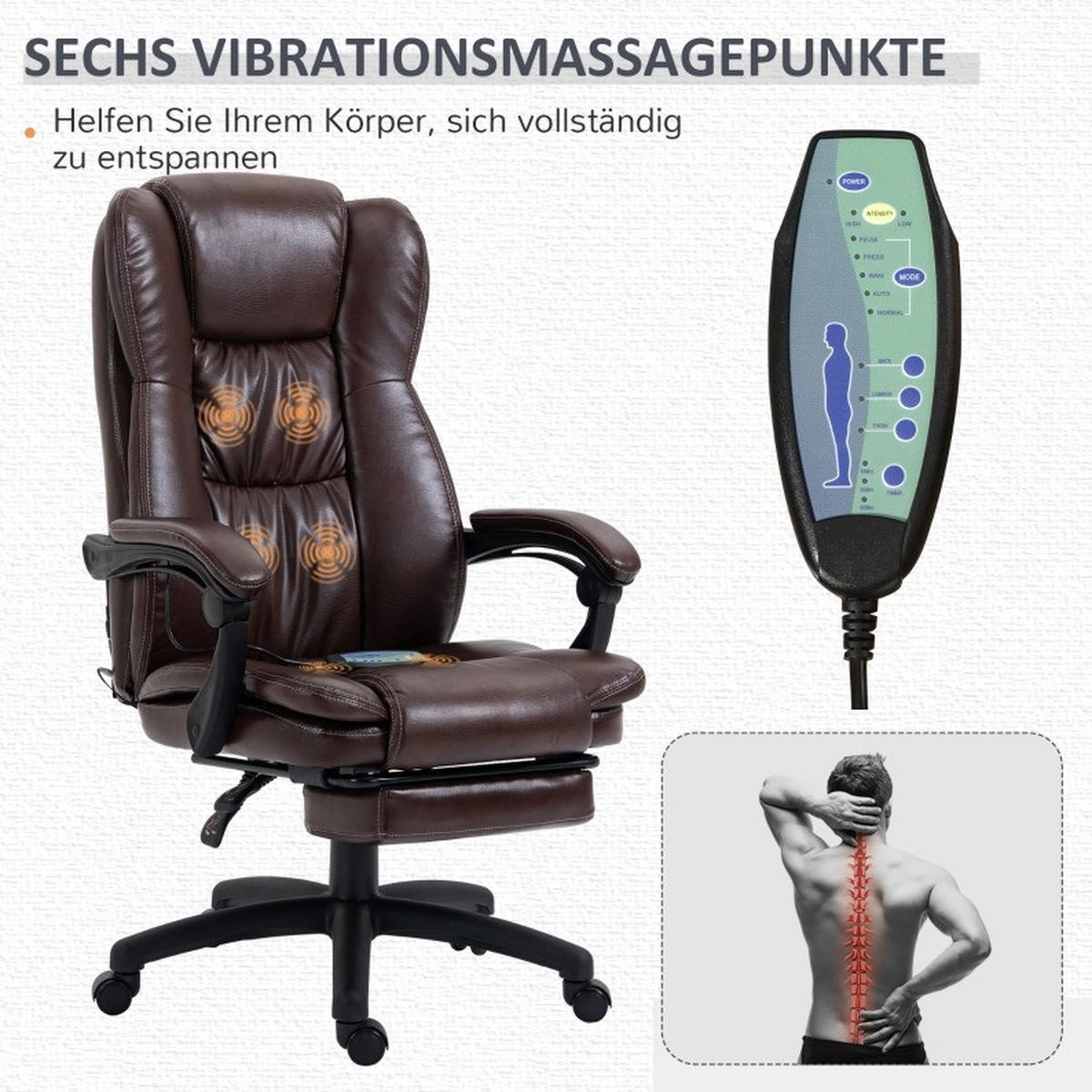 DREHSTUHL 68,5/68,5/113-121 cm in Braun mit Massagefunktion und Fußstütze - Braun, Kunststoff (68.5/121/68.5cm) - Flora Grace