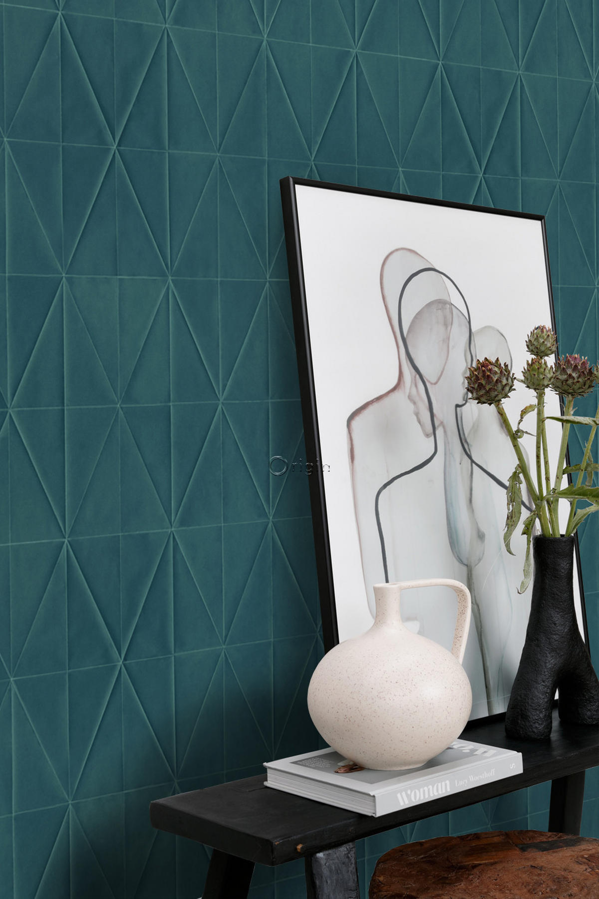 TAPETE Origami-Muster 53 cm x 10.05 m - Blau, Papier (53/1000cm) - Origin Wallcoverings