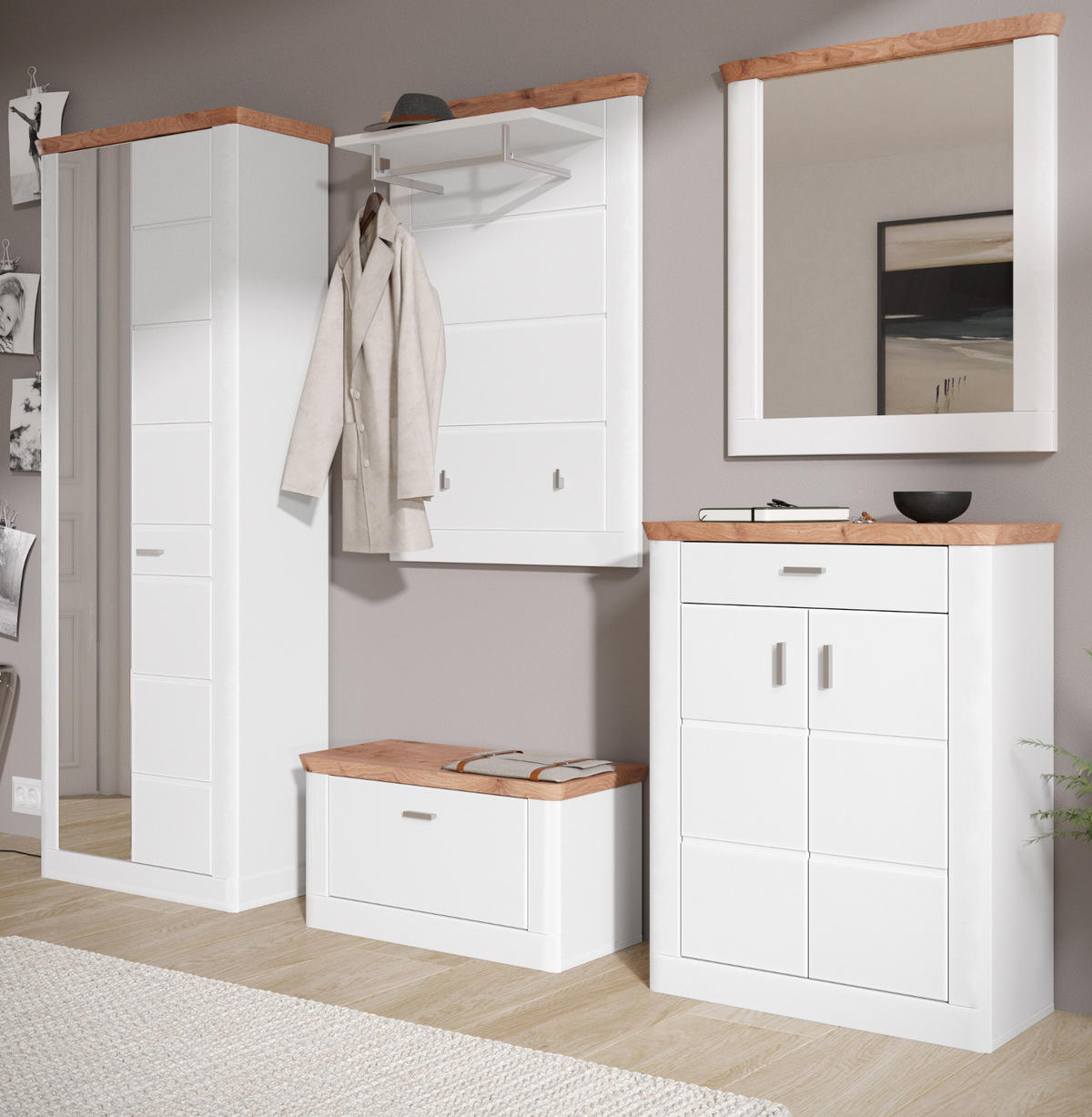 WANDSPIEGEL weiß matt, Eiche Garderobenspiegel 79 x 89 cm - Eichefarben/Weiß, Glas/Holzwerkstoff (79/89/6cm) - Inn.Furn