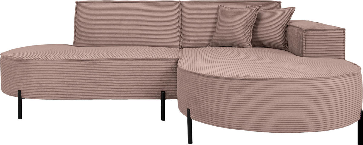 ECKSOFA Hana Loft 3-Sitzer Ecke Rechts, Cordstoff Chenille, Altrosa Rosa 241/80/168 cm - Schwarz/Rosa, Textil/Metall (241/168cm) - WFL GROUP