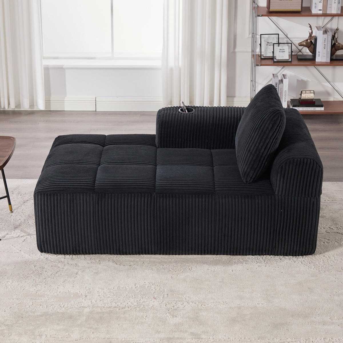 SOFA mit Seitenfächern und Becherhalter ca. 158 x 93 cm Cord Black - Schwarz, Kunststoff (158/61/93cm) - Meubliv