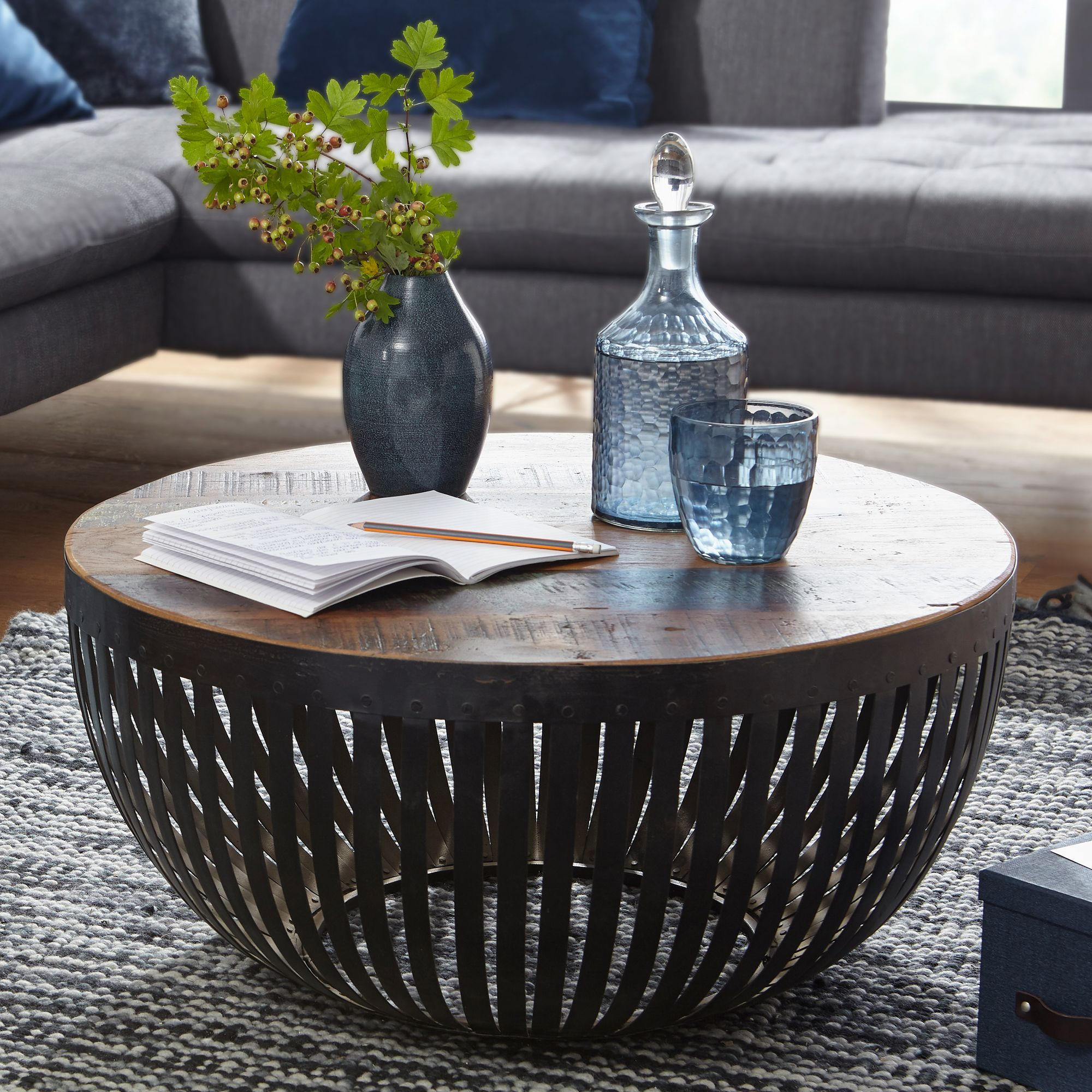 COUCHTISCH LONI Korbtisch Metall - Braun, Holz (70/70/33cm) - tinkaro