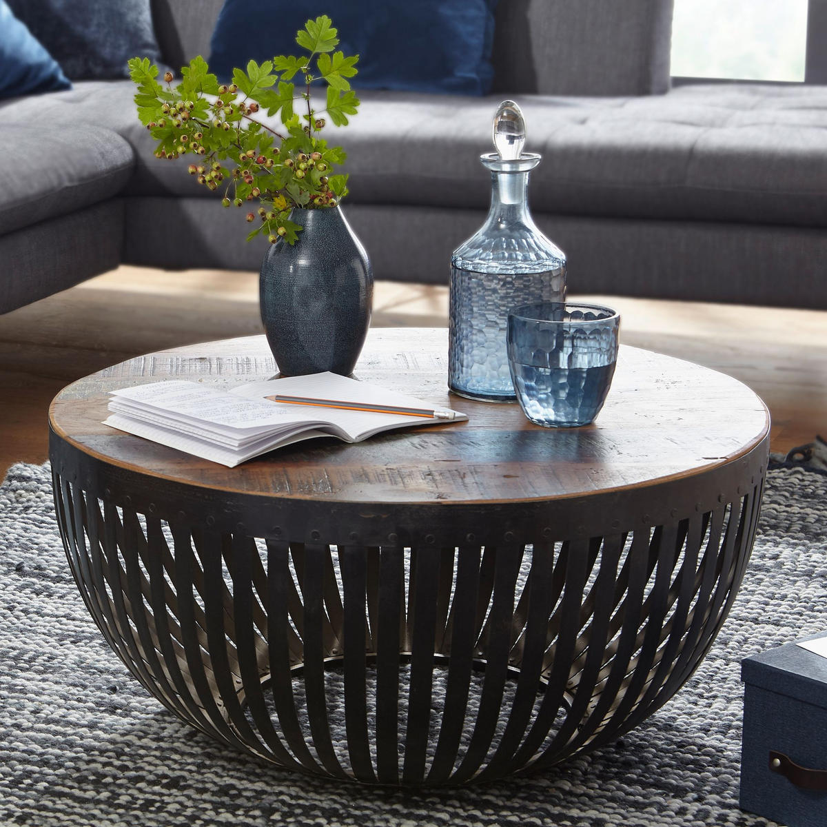 COUCHTISCH LONI Korbtisch Metall - Braun, Holz (70/70/33cm) - tinkaro