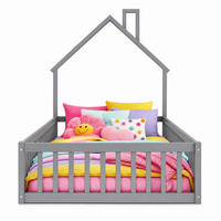 HAUSBETT 90/200 cm in Grau mit Lattenrost, Sicherheitsgitter und Schornsteinform aus Kiefernholz - Grau, Holzwerkstoff (90/200cm) - STILVORA
