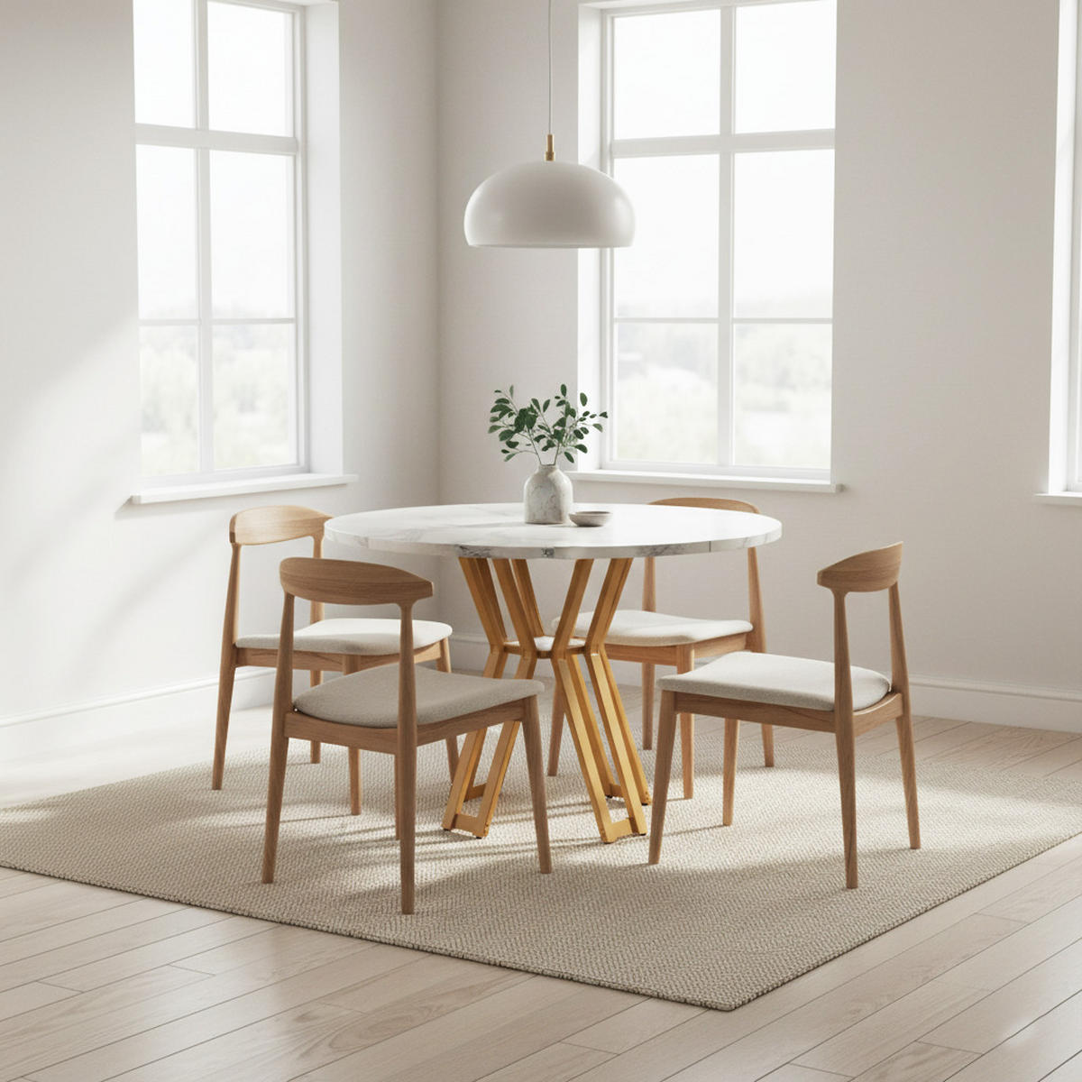 ESSTISCH Rund Weiß Marmoroptik mit Goldbeinen - Weiß, Holzwerkstoff/Metall (100/100/76cm) - Urban Meuble