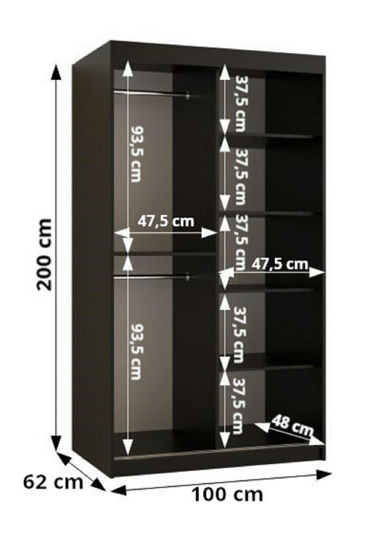SCHWEBETÜRENSCHRANK 200/100/62 2-türig - Schwarz, Holz/Kunststoff (100/200/62cm) - Abiks Möbel
