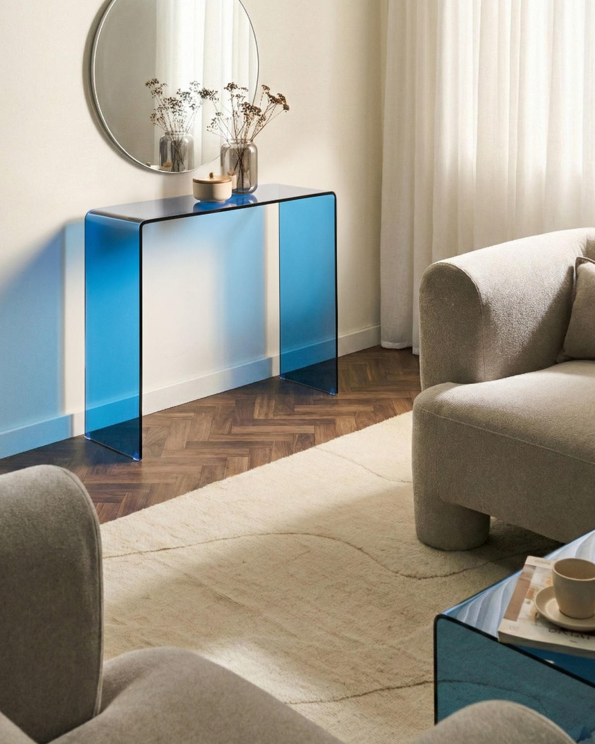 KONSOLENTISCH Sicherheitsglas Blau Kendall - Blau, Glas (90/75/30cm) - Beliani