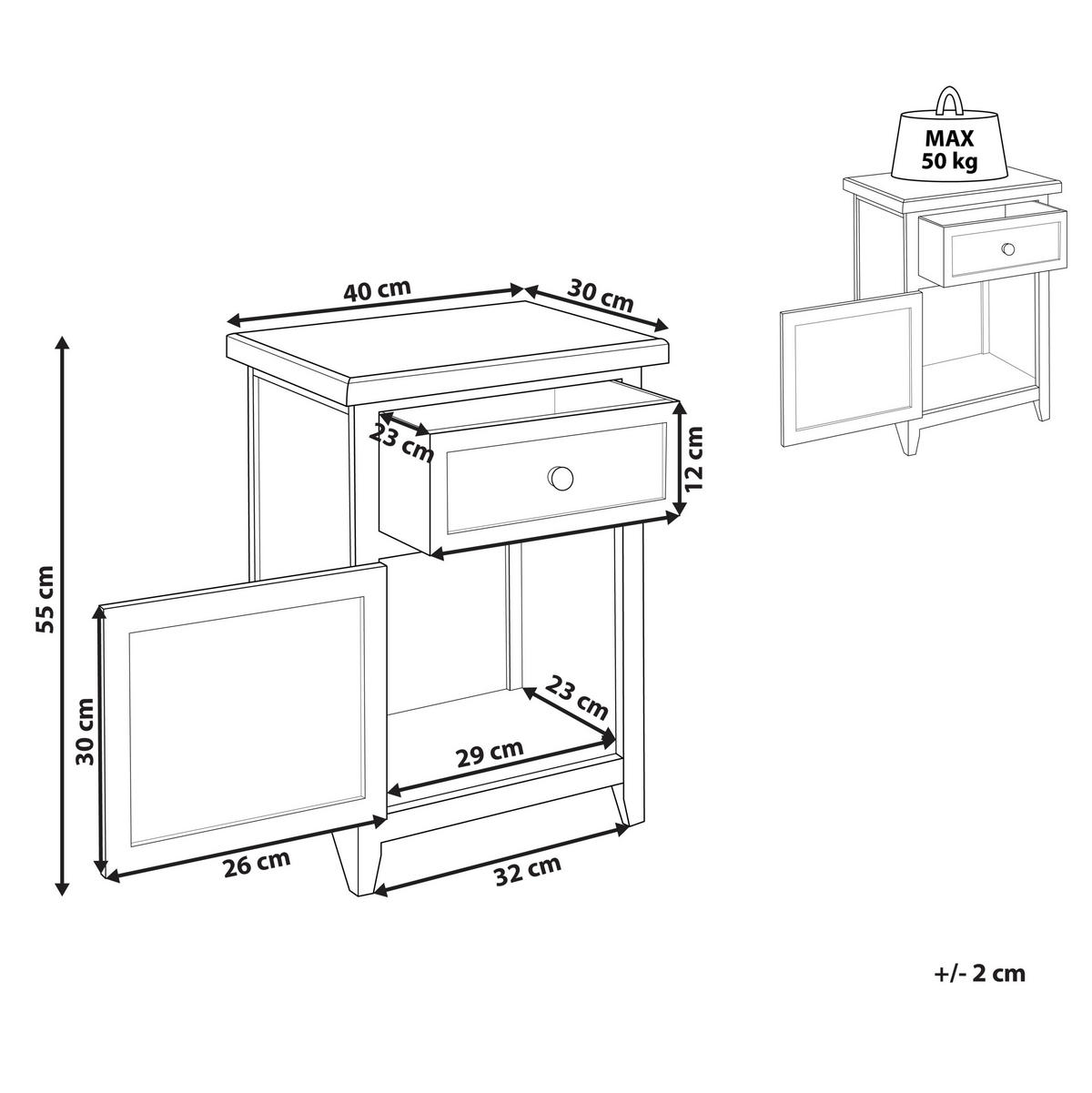 NACHTTISCH weiß/dunkler Holzfarbton 1 Schublade Layola - Braun/Weiß, Holzwerkstoff (40/55/30cm) - Beliani